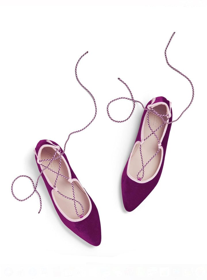 French Fancy Flats in Magenta Velvet Shoes YBDFinds 
