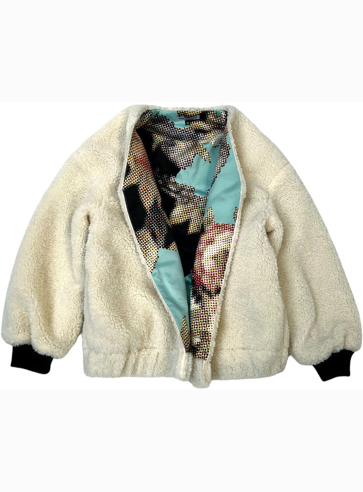 Fun Faux Fur Jacket with Inside Floral Print Coats & Jackets YBDFinds 