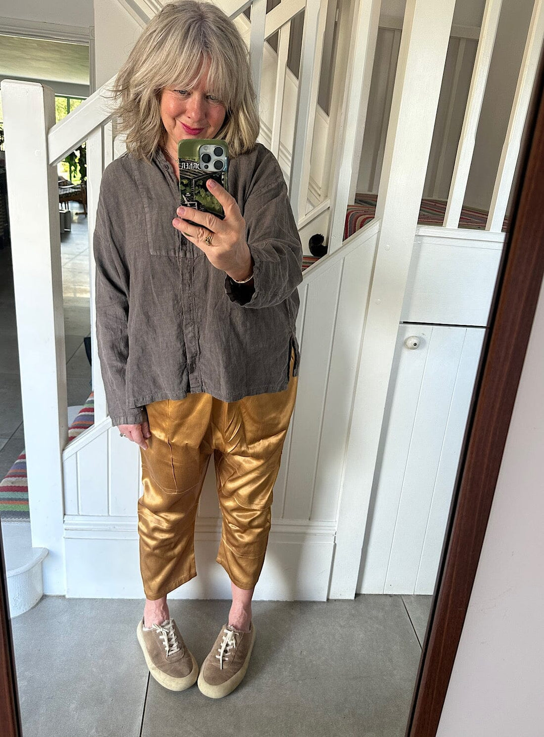 Jaipur Silk Hemp Cargo Pants in Coco Gold Trousers YBDFinds 