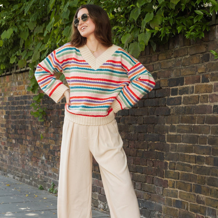 Jasmine V Neck Striped Jumper Jumper Cara & The Sky 