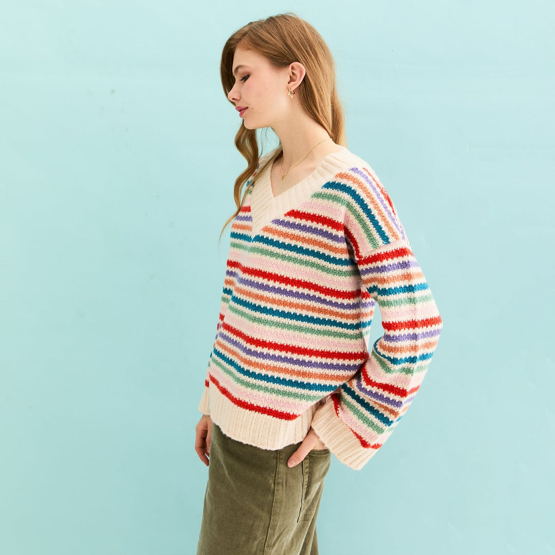 Jasmine V Neck Striped Jumper Jumper Cara & The Sky 