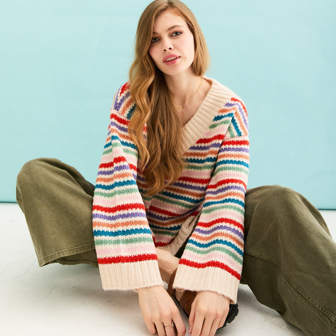 Jasmine V Neck Striped Jumper Jumper Cara & The Sky 