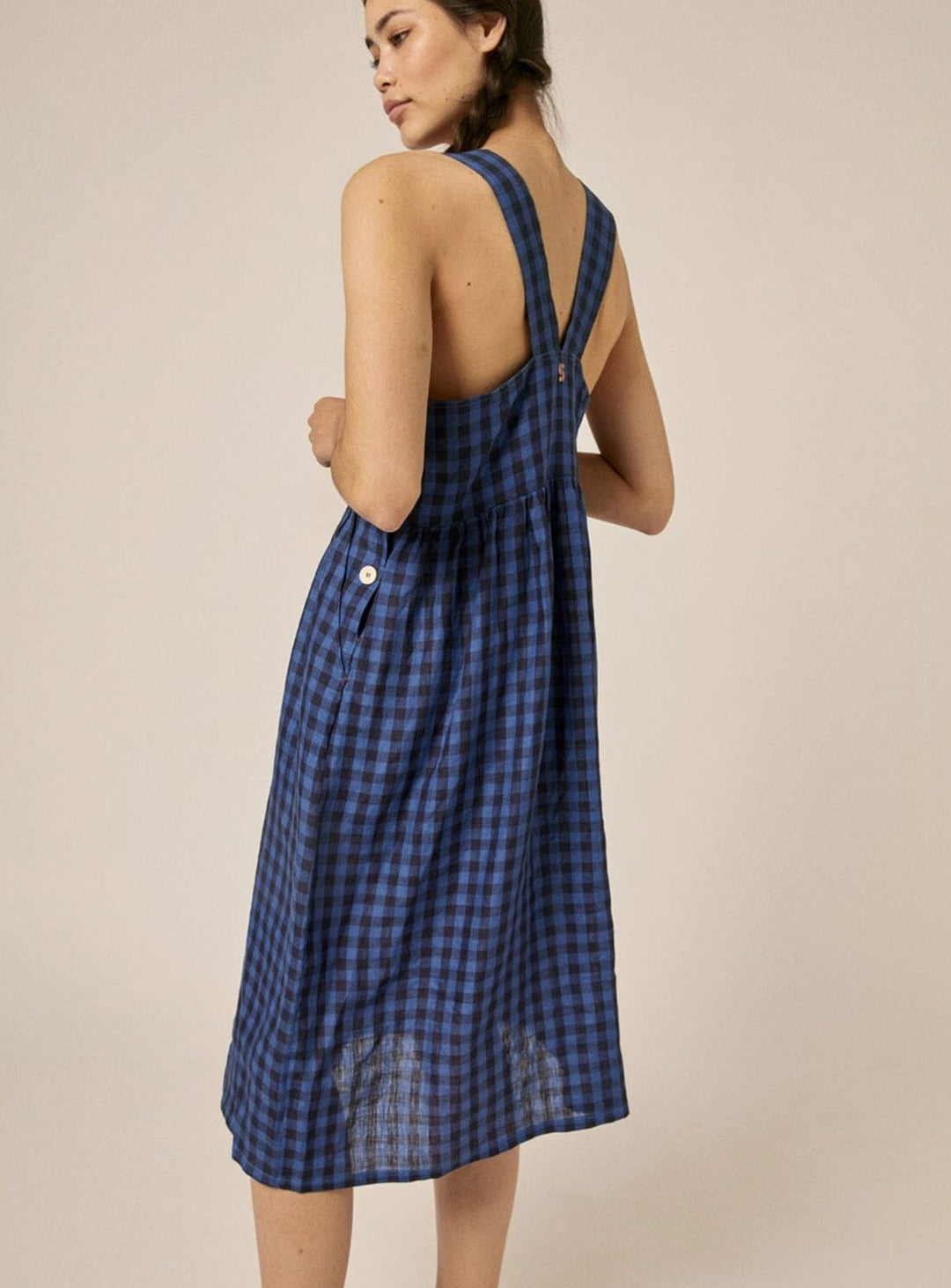 Jessie Pinafore Dress in Indigo Check Dresses YBDFinds 