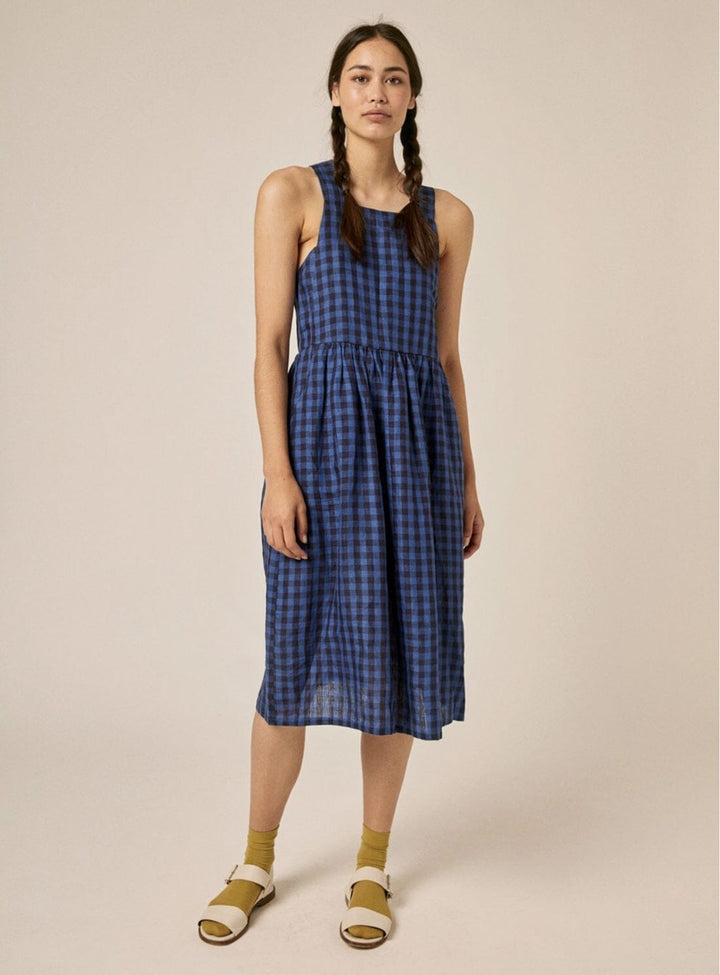 Jessie Pinafore Dress in Indigo Check Dresses YBDFinds 