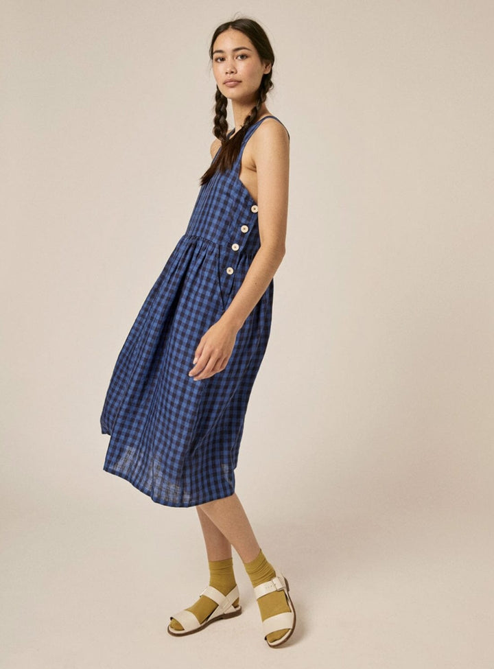 Jessie Pinafore Dress in Indigo Check Dresses YBDFinds 