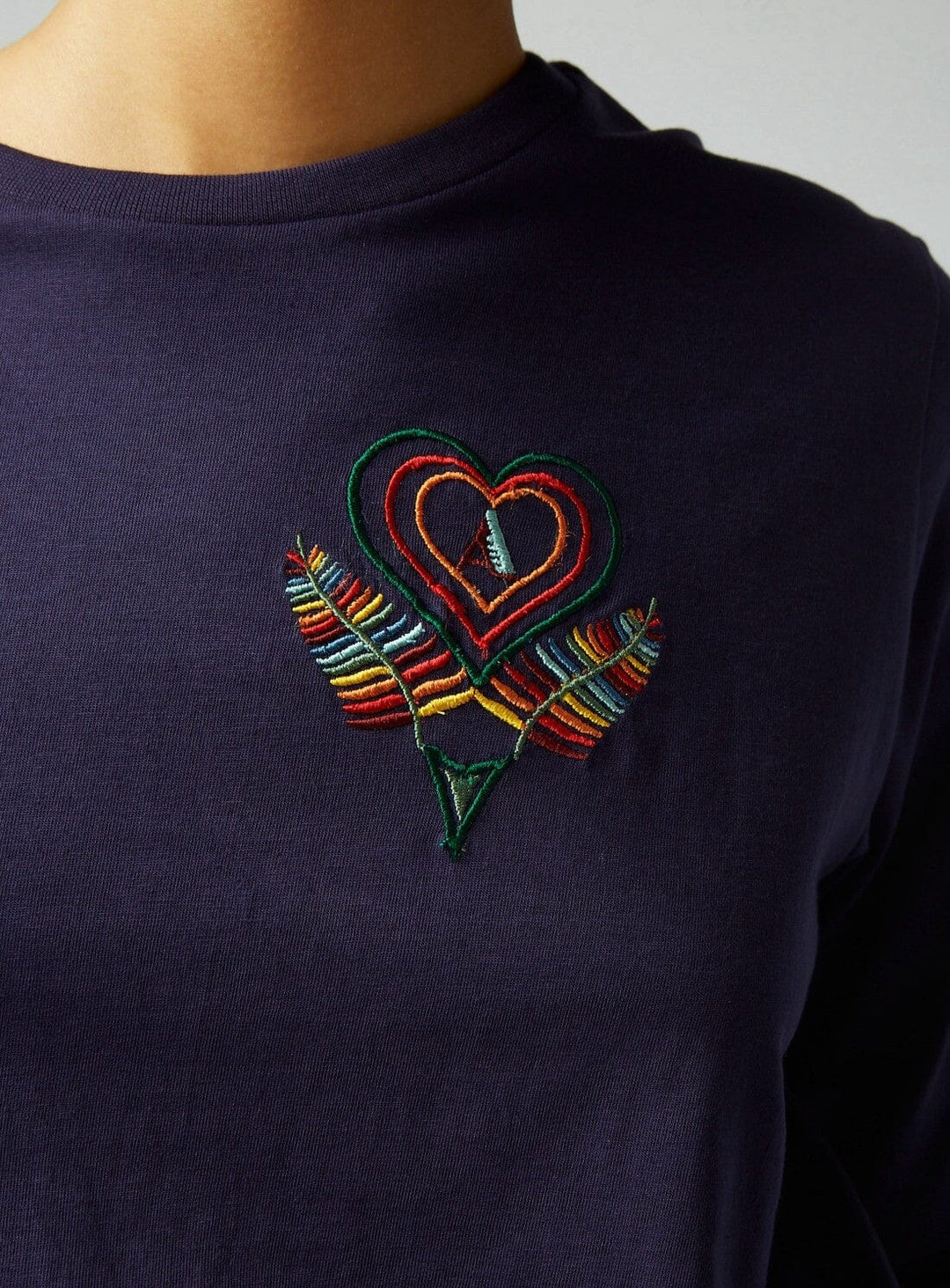 Long Sleeve Luxe T-Shirt in Navy Embroidered Tops YBDFinds 