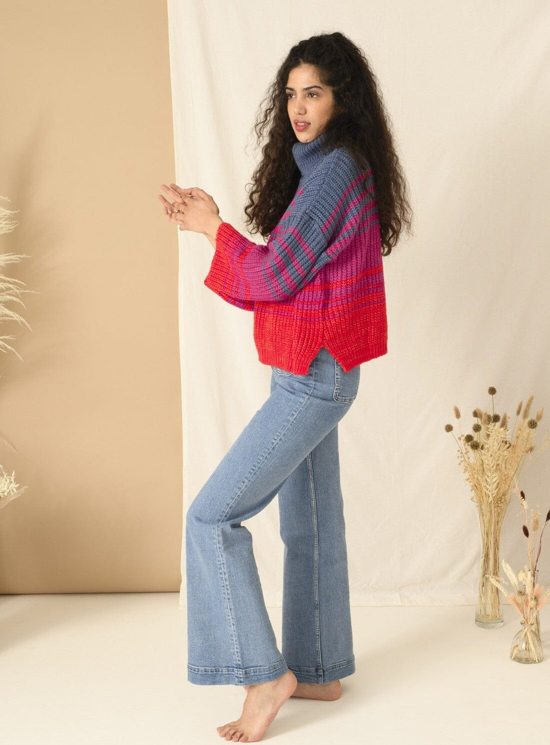 Megan Stripe Roll Neck Jumper Knitwear YBDFinds 