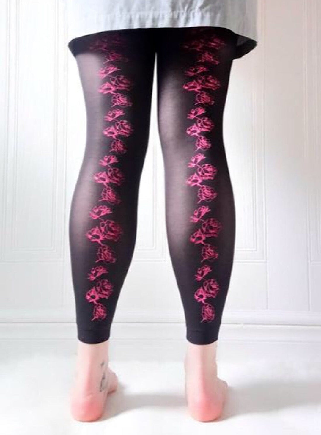 Neon Rose Hand-Printed Footless Tights Bottoms YBDFinds 