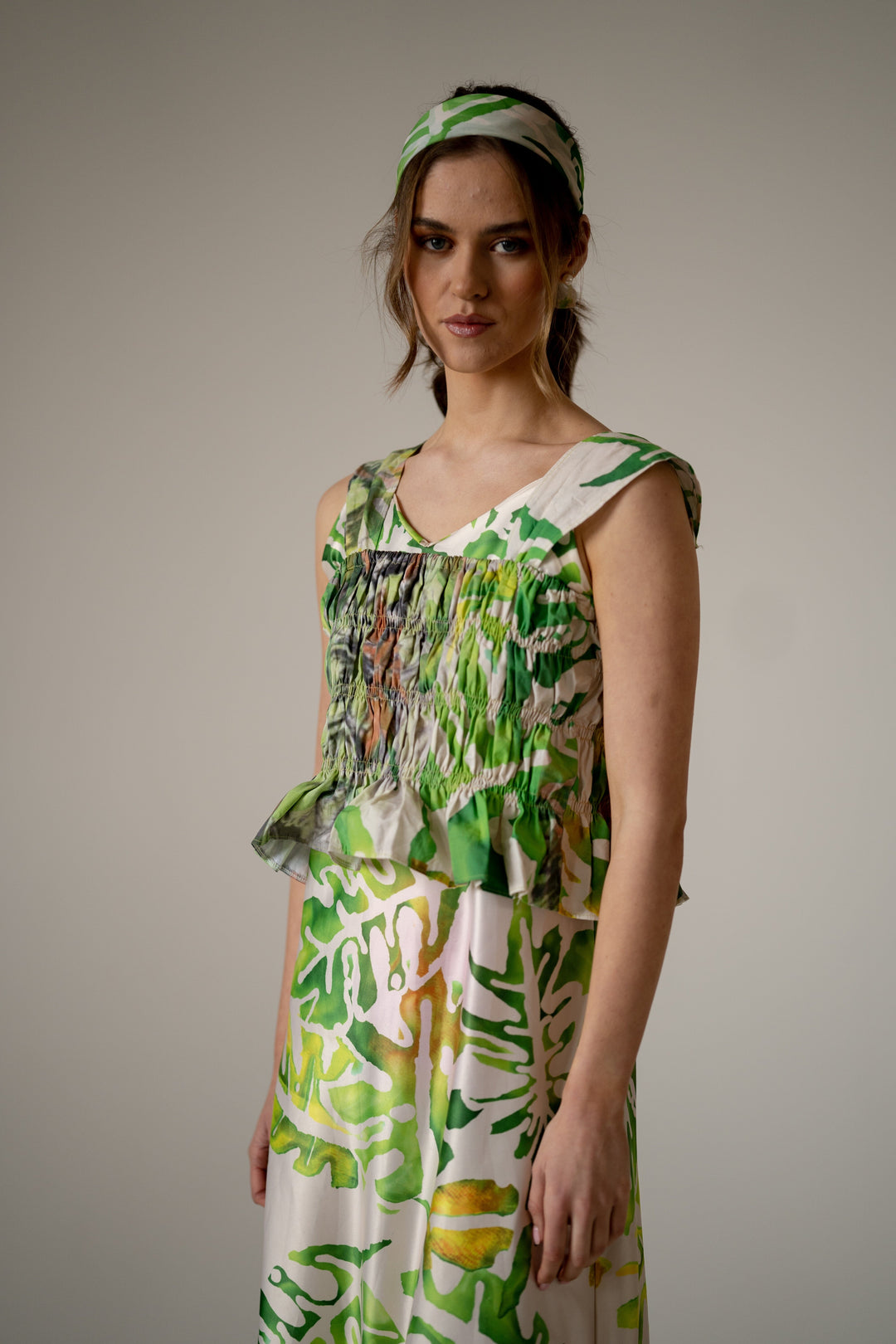 Palm Printed Shirred Top (MADE TO ORDER) Tops Isabelle Pennington-Edmead 