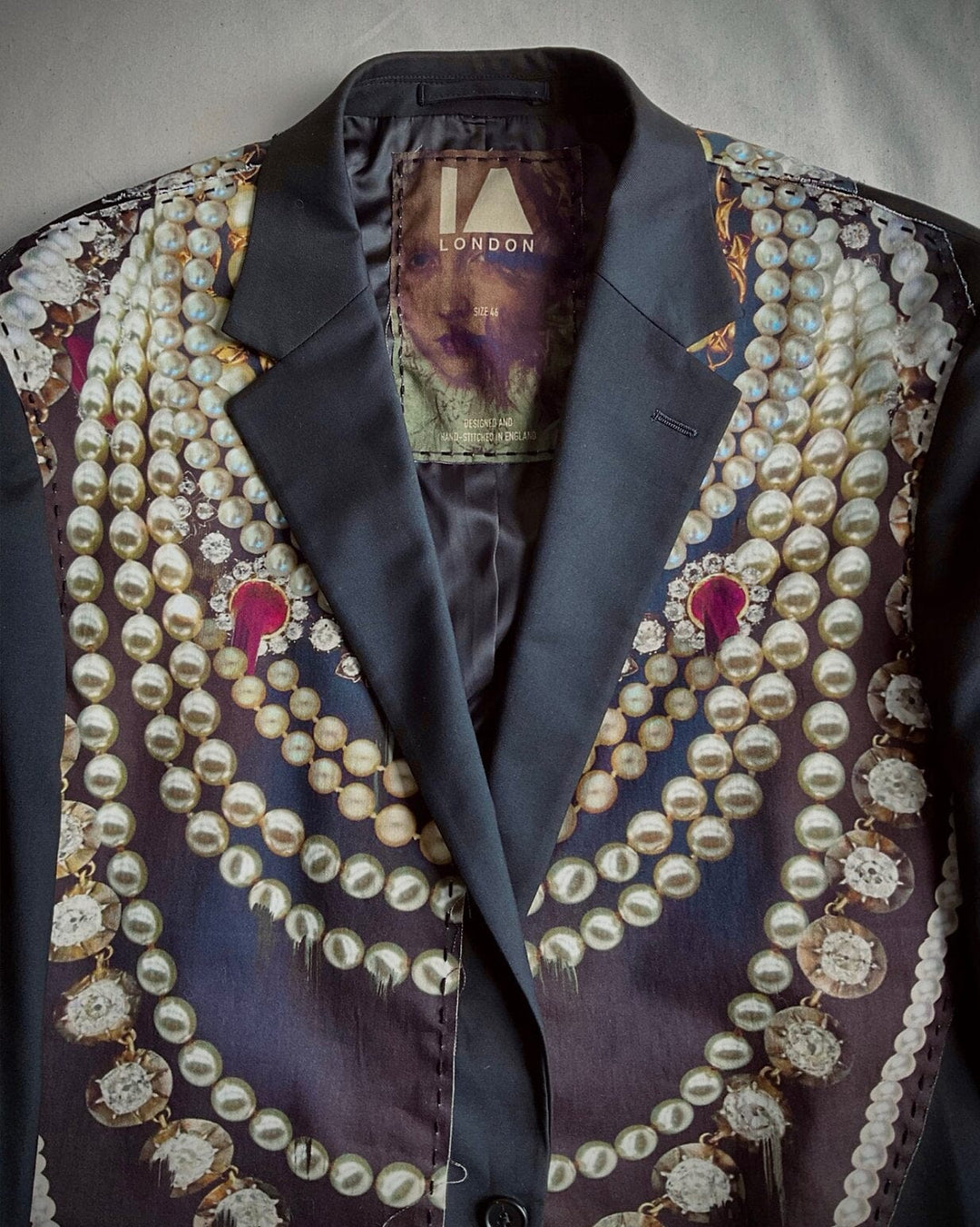 Close up front view of top of Pearls & Thorns Blazer (made to order) Coats & Jackets IA London 