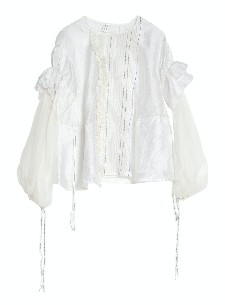 Pleat & Ruffle Blouse in White Tops YBDFinds 