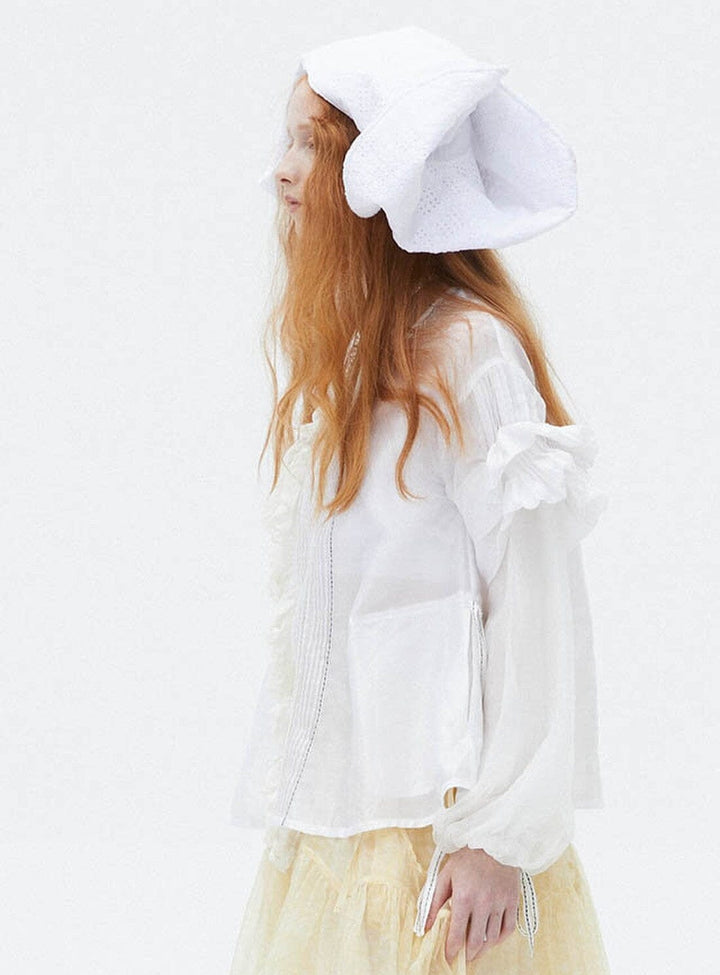 Pleat & Ruffle Blouse in White Tops YBDFinds 