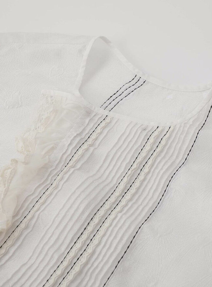 Pleat & Ruffle Blouse in White Tops YBDFinds 