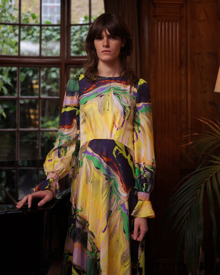 *Pre order* Peggy Silk Dress in Paint Blurs Klements London 