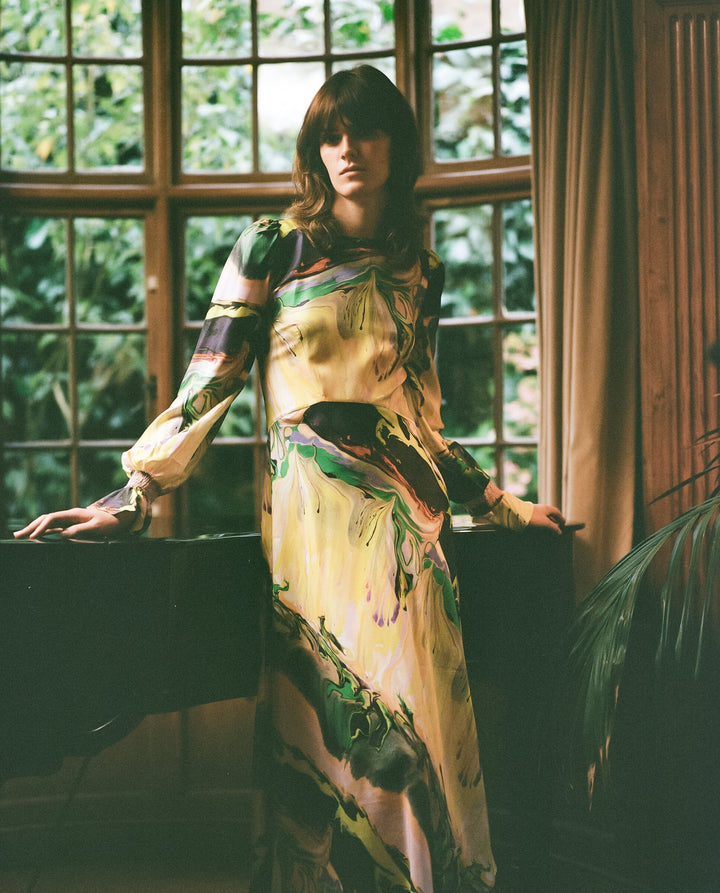 *Pre order* Peggy Silk Dress in Paint Blurs Klements London 