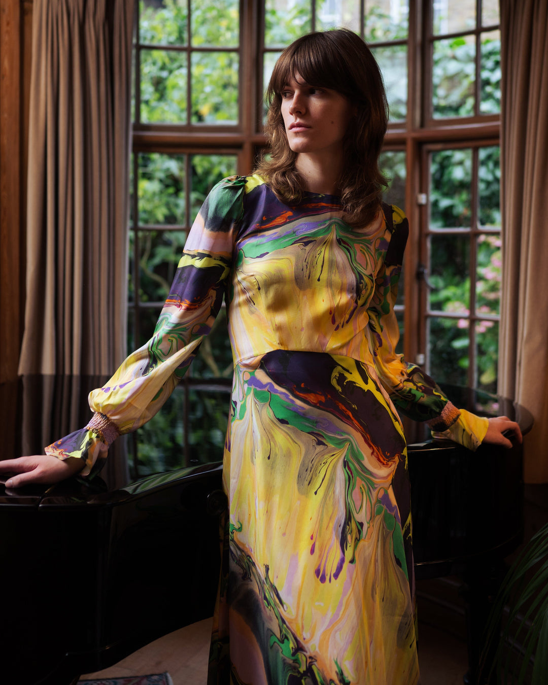 *Pre order* Peggy Silk Dress in Paint Blurs Klements London 