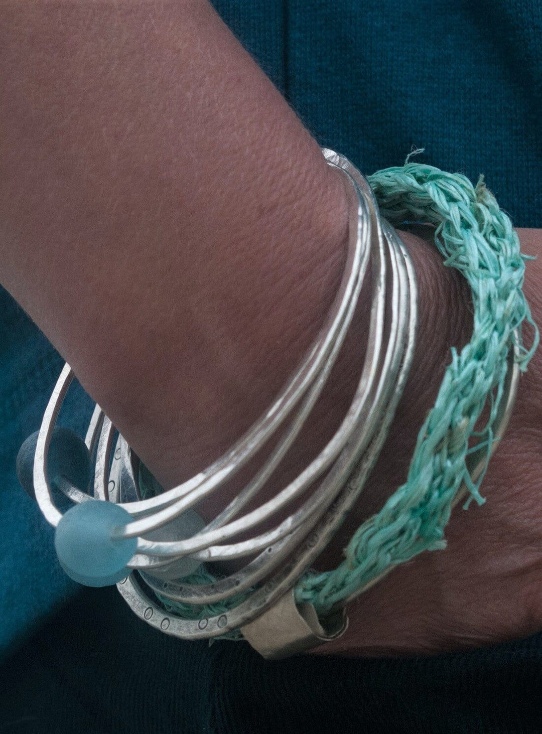 Recycled Silver and Sea-String Bangle Bracelets YBDFinds 