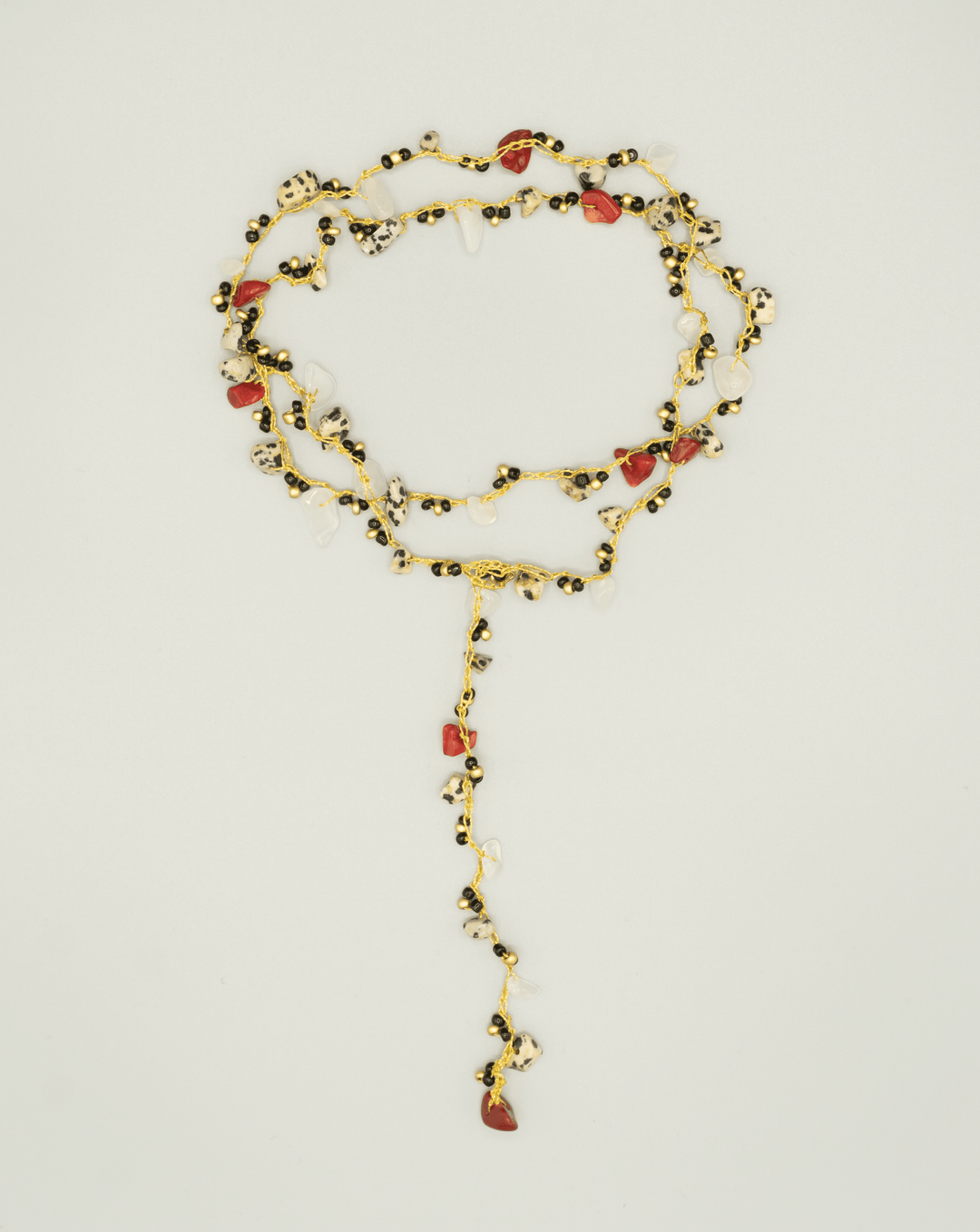 Red Coral & Dalmatian Jasper Necklace in Gold Gold Rochet London 