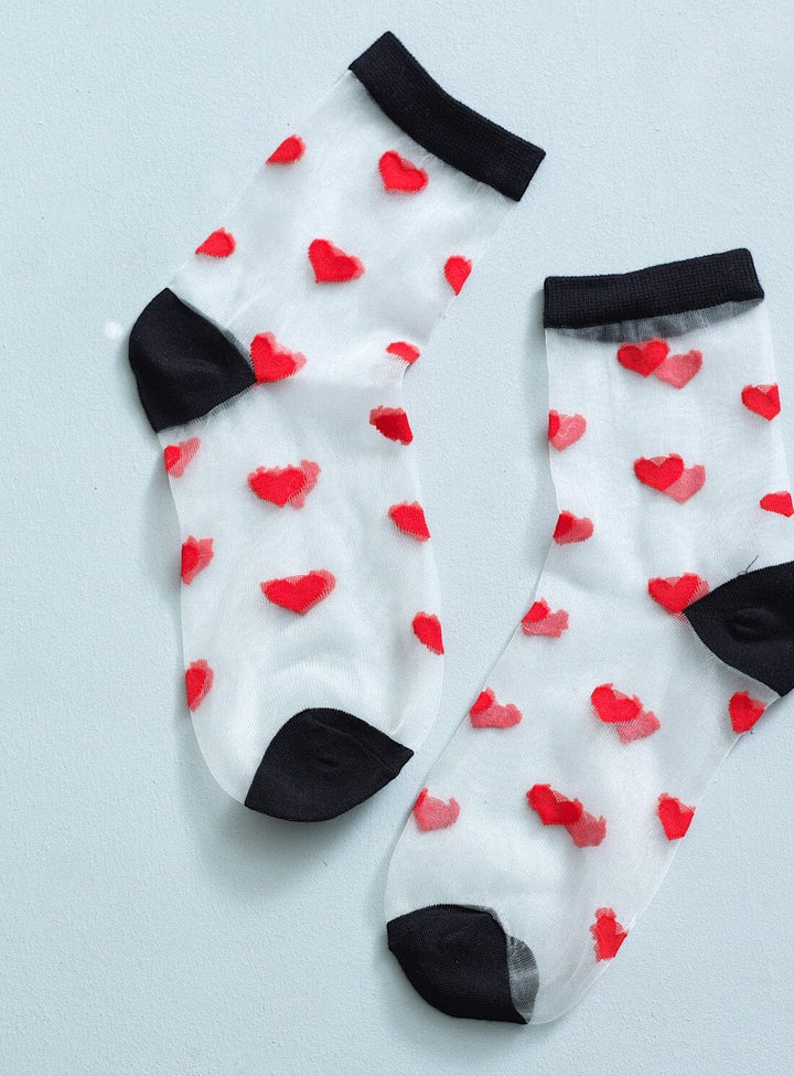 Romantic White Red Hearts Socks Accessories YBDFinds 