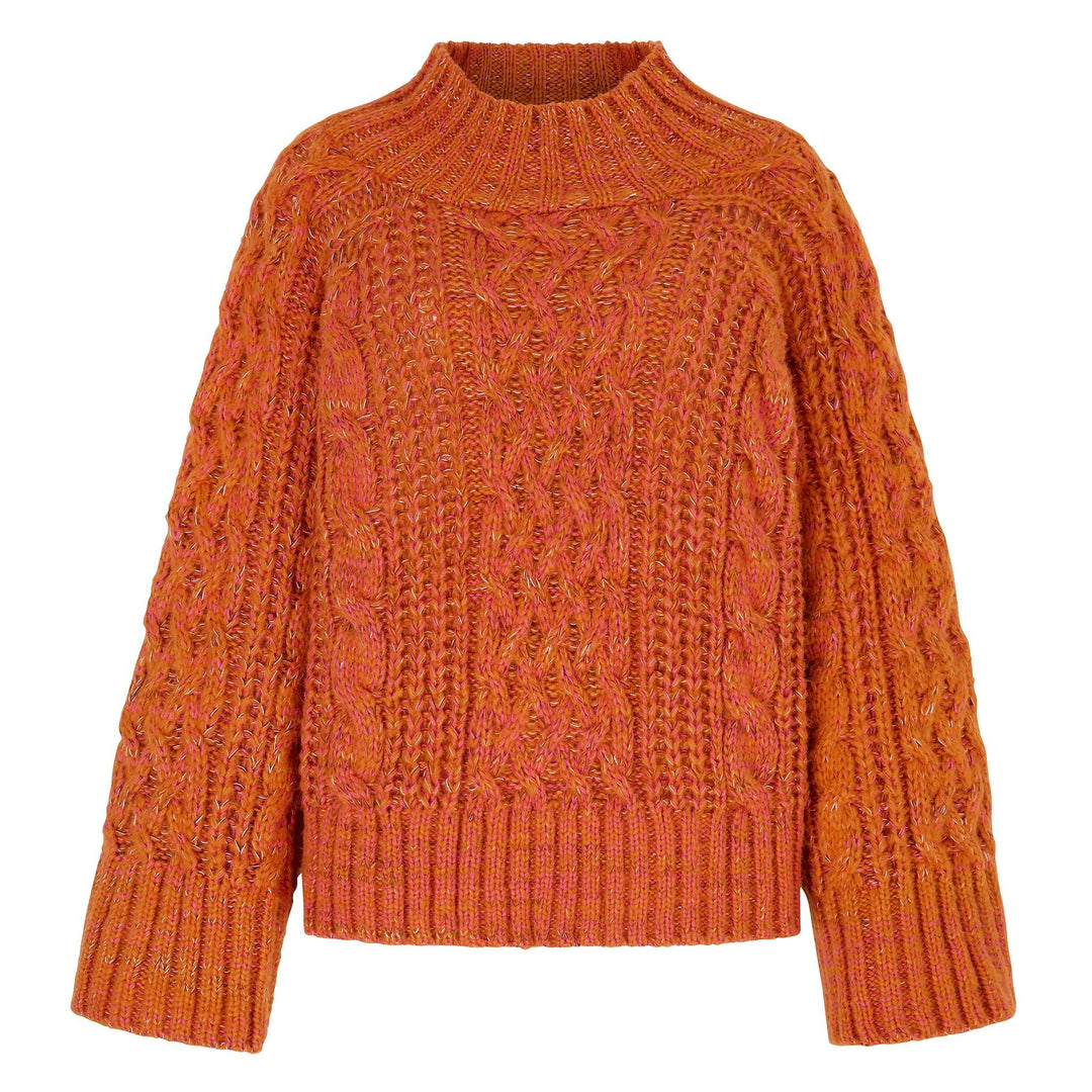 Sarah Cable Wide Sleeve Knit High Neck Jumper - Orange - Cara & The Sky