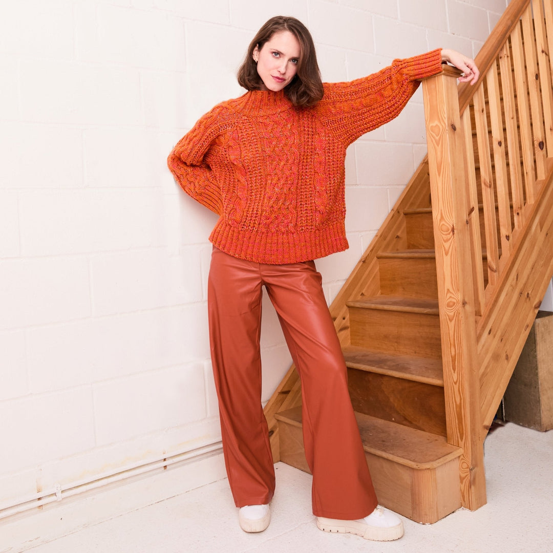 Sarah Cable Wide Sleeve Knit High Neck Jumper - Orange - Cara & The Sky