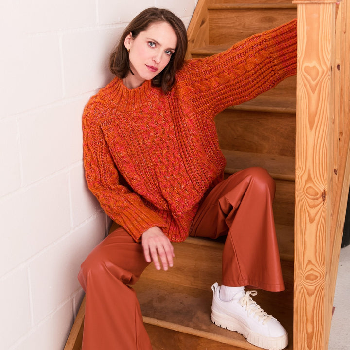 Sarah Cable Wide Sleeve Knit High Neck Jumper - Orange - Cara & The Sky