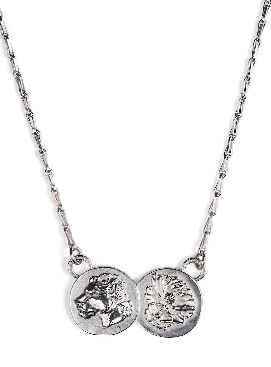 Silver Lioness Double Coin Pendant Necklaces YBDFinds 