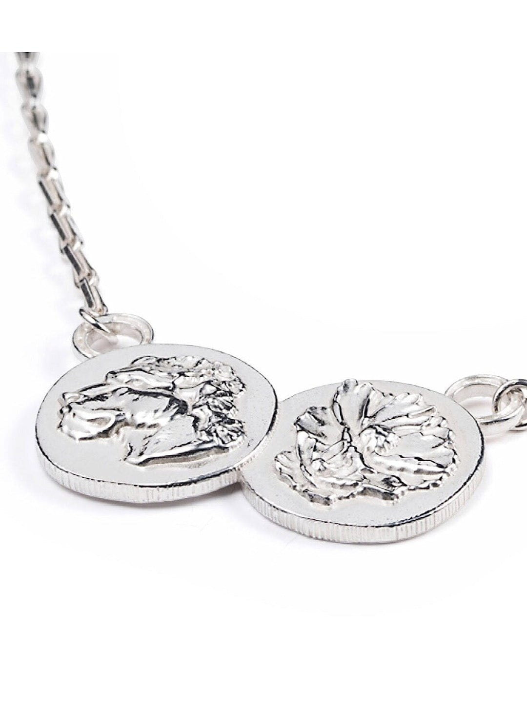 Silver Lioness Double Coin Pendant Necklaces YBDFinds 