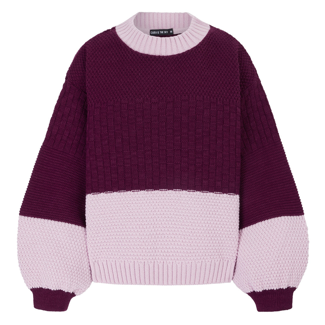 Taz Recycled Cotton Mix Two Tone Jumper - Burgundy - Cara & The Sky