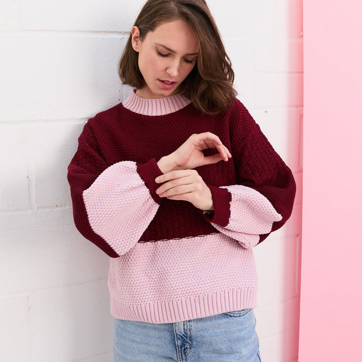 Taz Recycled Cotton Mix Two Tone Jumper - Burgundy - Cara & The Sky